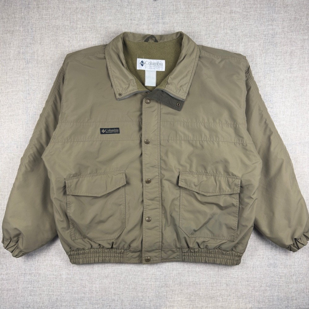 Vintage‎ 90s Columbia Fleece Lined Bomber Jacket Beige Nylon Oversized 3XL
